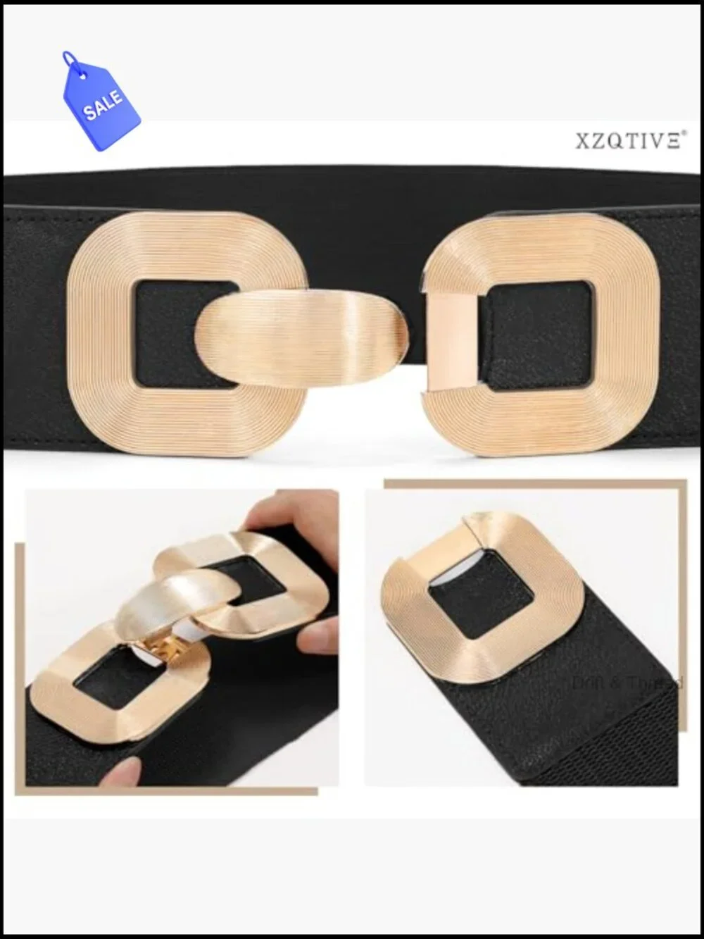 Wide Elastic Stretchy Belt with Gold Buckle for Dresses 3 inch